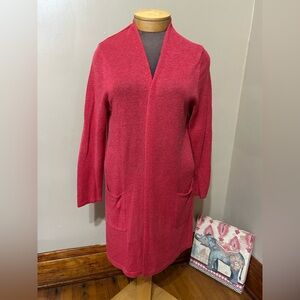 J Jill Cardigan Sweater XLP Red Linen Blend Long Open Front Duster pockets